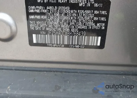 2011 Subaru Forester 2.5X Premium z USA, uszkodzony, nr VIN JF2SHADCXBH768439